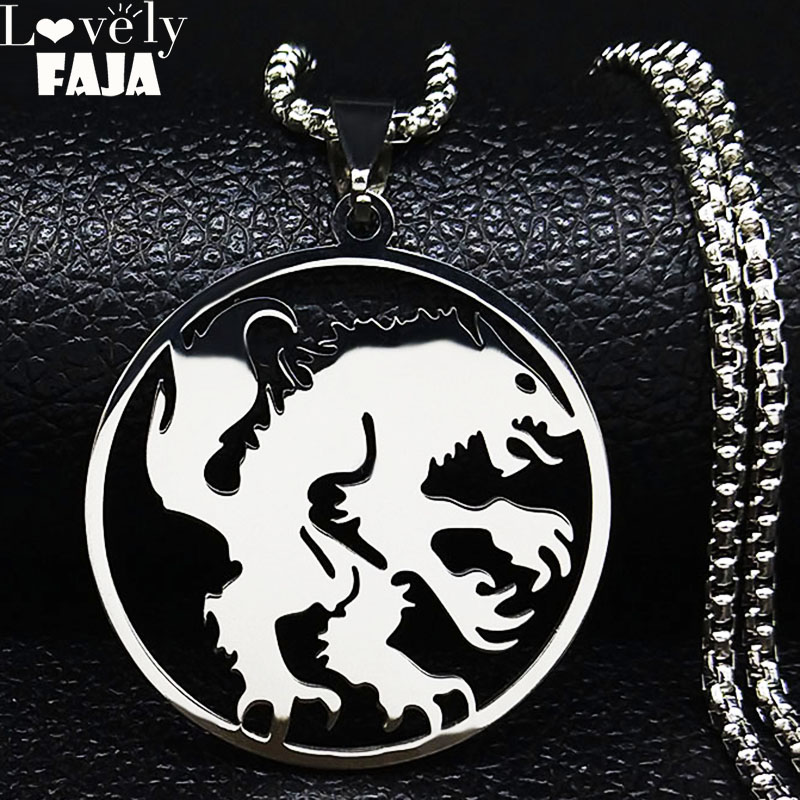 

2019 Fashion Werewolf Stainless Steel Necklace for Men Wolf Silver Color Statement Necklace Jewelry cadena hombre N19984