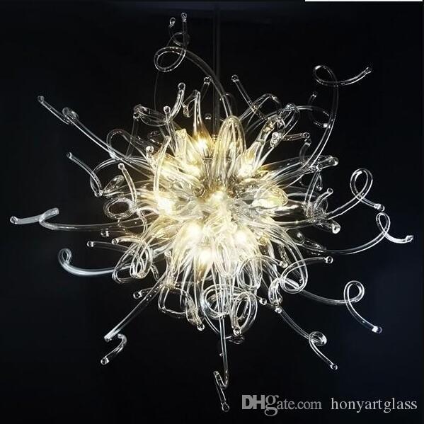 Hpuse Decorative Hand Blown Murano Art Glass Chandelier, Blow Glass Chandeliers Lighting, LED Clear Pendant Lights-image-524887444