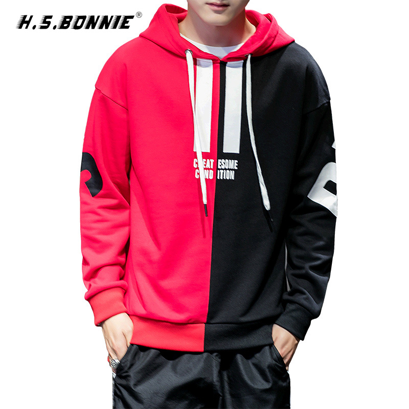 

2019 Autumn Hoodies Mens Casual Streetwear Sweatshirt Long Sleeve With Hat Patchwork Headwear Hip Hop Tops Yellow Khaki Hoodie