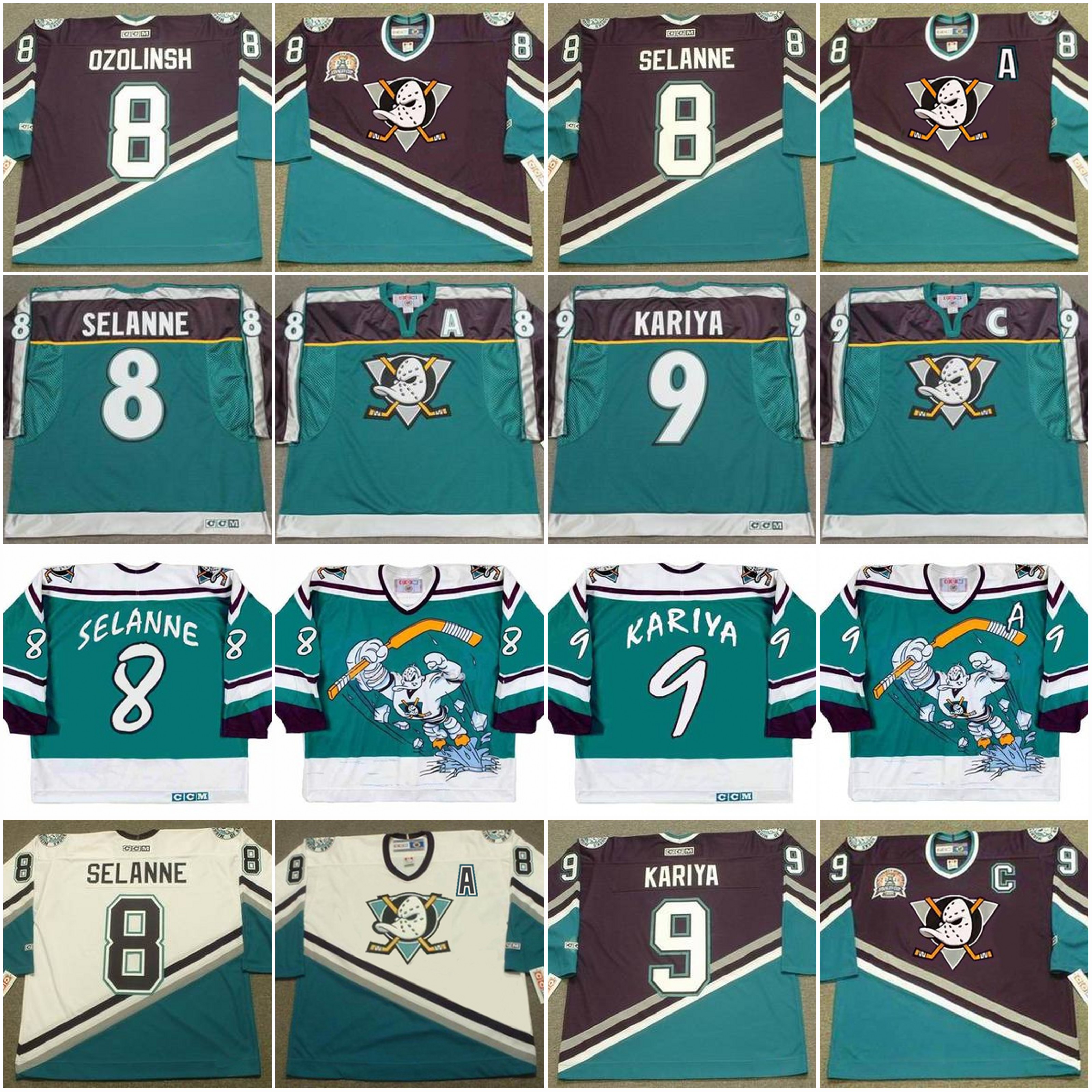 

Anaheim Mighty Ducks AUL KARIYA Wild Wing SANDIS OZOLINSH TEEMU SELANNE TEEMU SELANNE SCOTT NIEDERMAYER GUY HEBERT Vintage Hockey Jersey, 8 teemu selanne 1998
