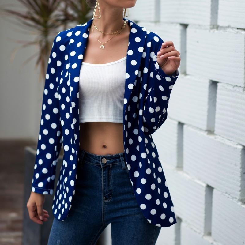 

2020 Women Casual New Black Long Sleeve Office Ladies Blazer Business Jacket Polka Dot Print Female Jacket Blazer Feminino#3, Dark blue