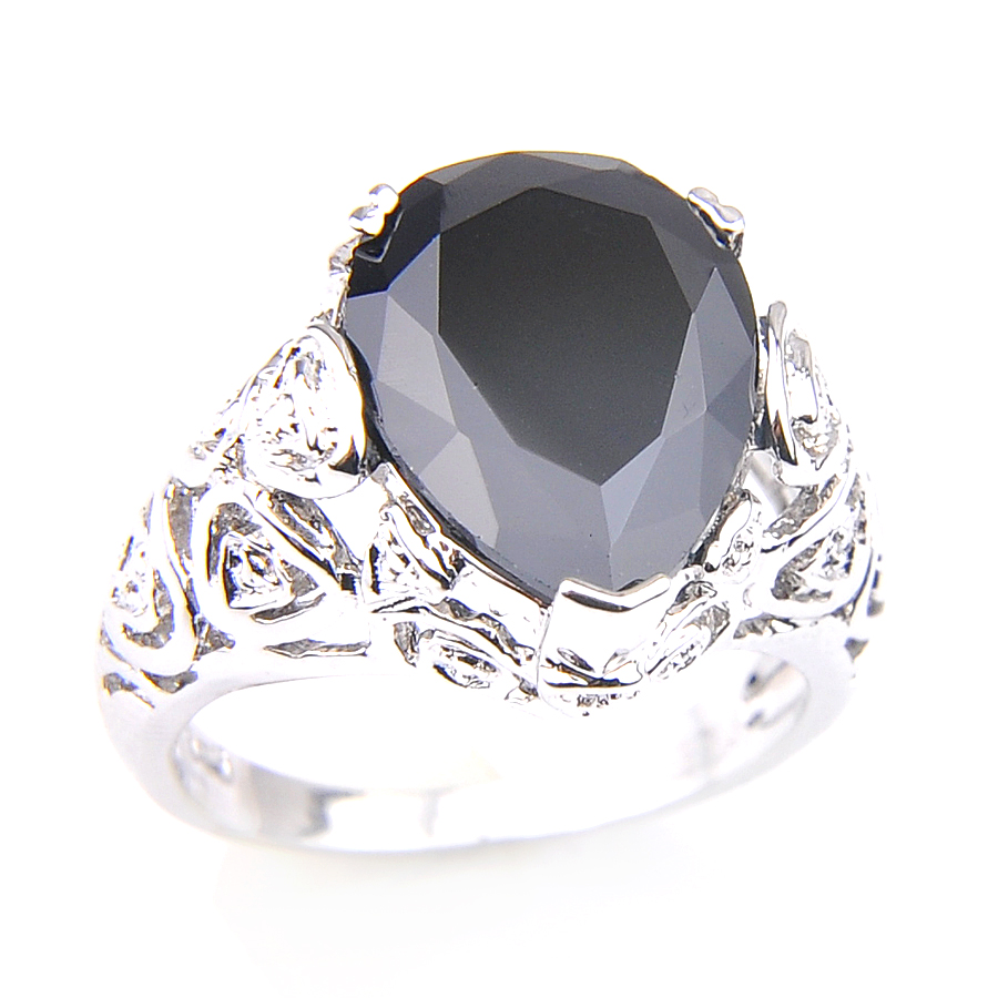 

Luckyshine 6 Pcs Lot obsidian Gems 925 Sterling Silver Rings For Woman's New Fashion Charming Jewelry Black Onyx Retro Rings Free Shipping