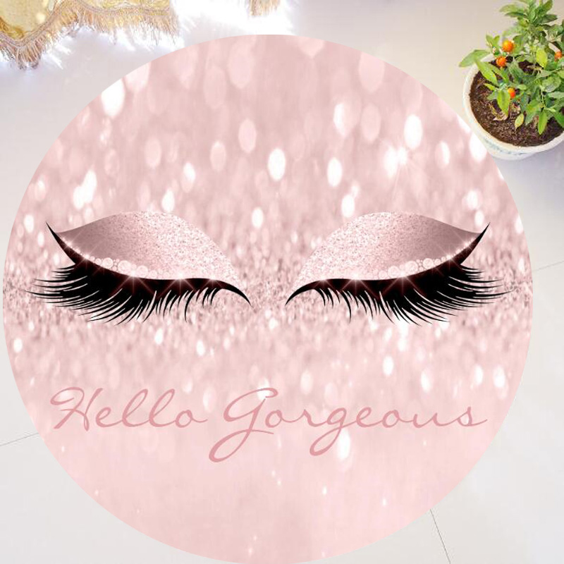 

Pink Rose Gold Glitter Eyelash Lashes Round Carpet Rugs for Living Room Sparkle Eye Lash Area Rug Mat Hello Gorgeous Girl Decor, Pink eyelash