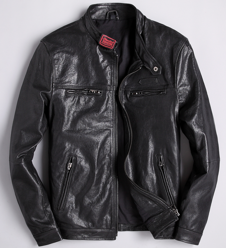 Men/'s Real Lambskin Leather Jacket Biker Motorcycle Style Slim Fit Coat Black DD