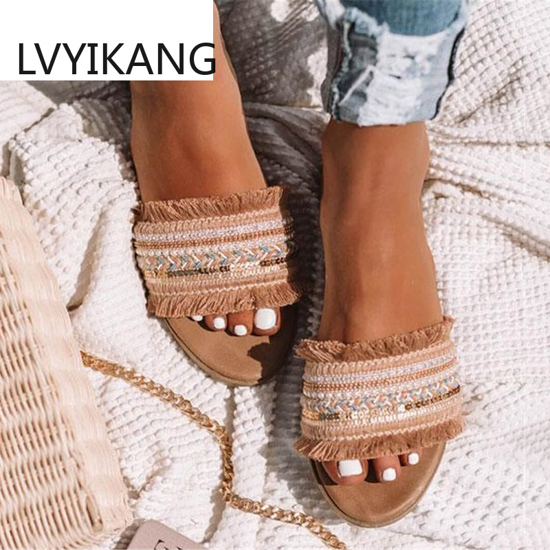 

Women Slippers 2020 Summer New Rome Retro Sandals Flat Casual Shoes Female Slip on Slides Woman Plus Size Sandalias 35-43, Brown
