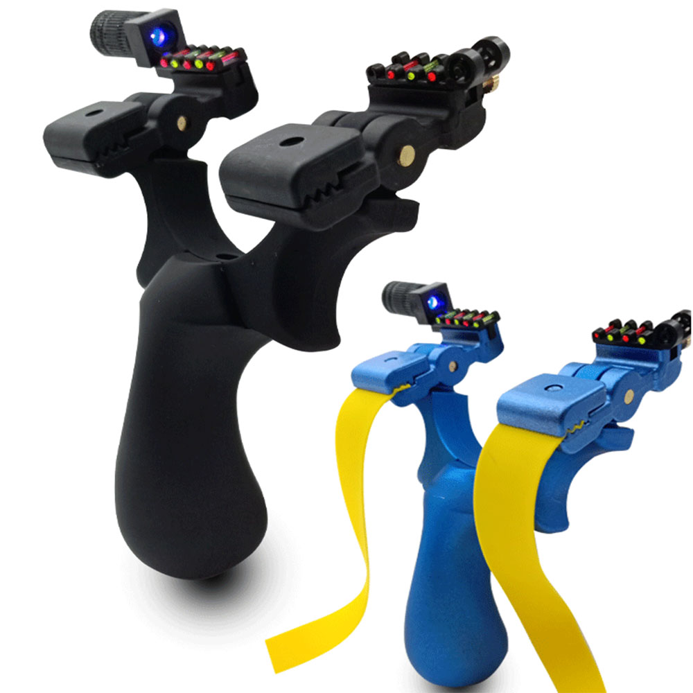 

Outdoor ABS Hunting Slingshot Shooting Catapult Rotatable Head Sling Shot with Lamp Aiming Points Flat Rubber Band Game Practice Black/Blue