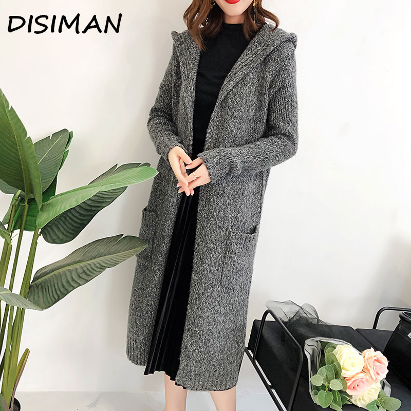 

fall 2019 fashion casual mohair sweater women new knitted plus size european sweaters new Hooded long cardigan women winter tops, Gray