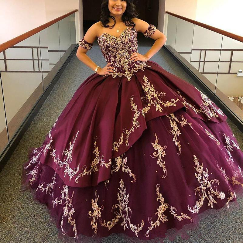 

Burgundy Ball Gown Quinceanera Dresses 2020 Sweetheart Off Shoulder Beaded Applique Party Pageant Dress For Sweet 16 Girls, Light yellow