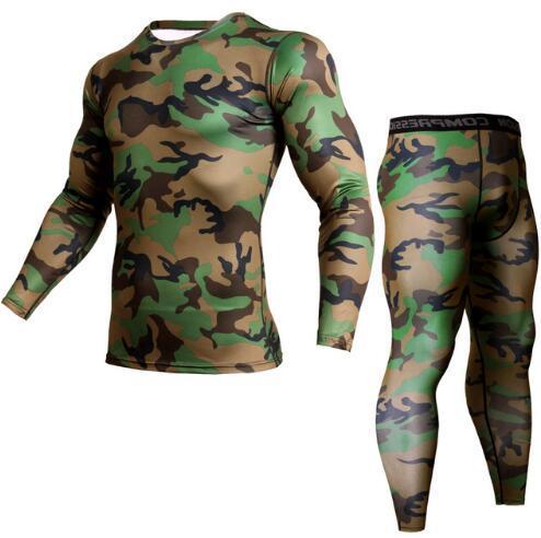 

2020 Camouflage 3D T-Shirt Compression Set Men Run jogging Suits Fitness Sports Sets Long Sleeve Shirt And Pants Gym Workout Tights, Black