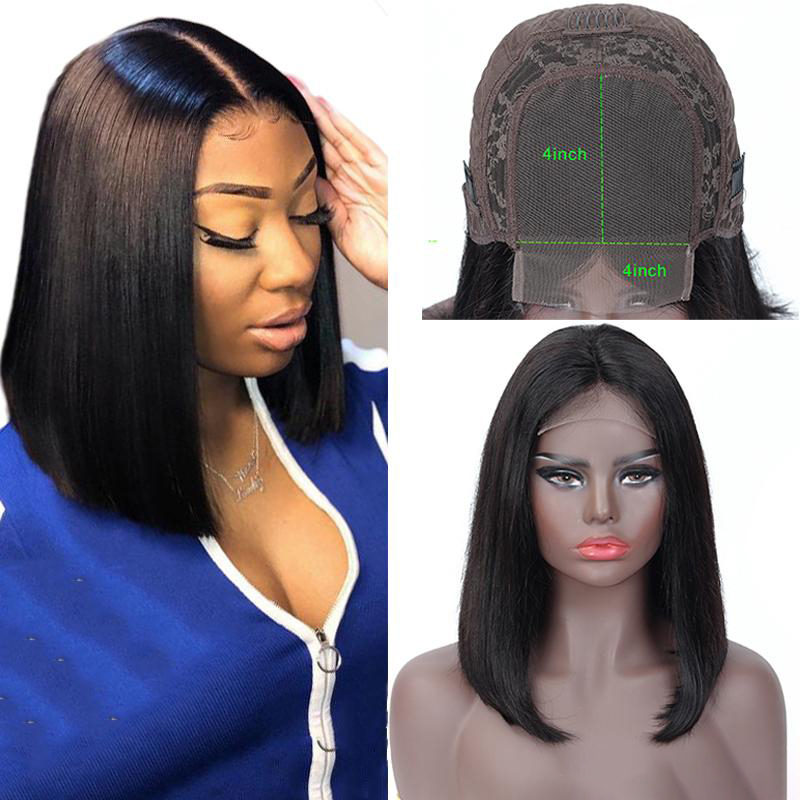 

4x4 Lace front wig bob cut Brazilian indian peruvian malaysian Virgin Straight Lace Frontal Human Hair Wigs Swiss Gaga queen, #1