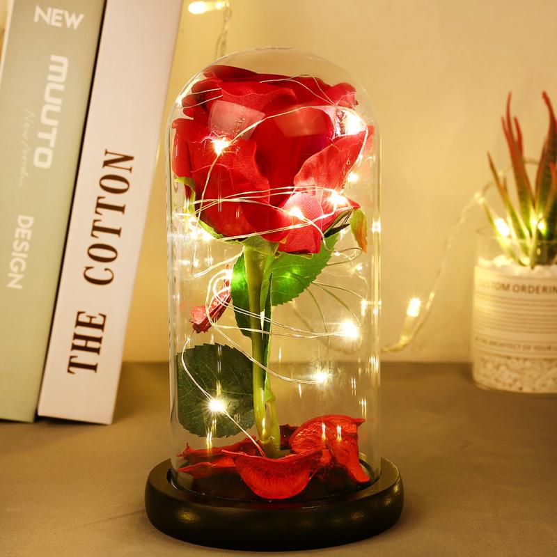 

Rose In Flask Red Rose With LED Light In Glass Dome For Wedding Party Decoration Anniversary Lover Gift New, Small 18.5x10.3cm
