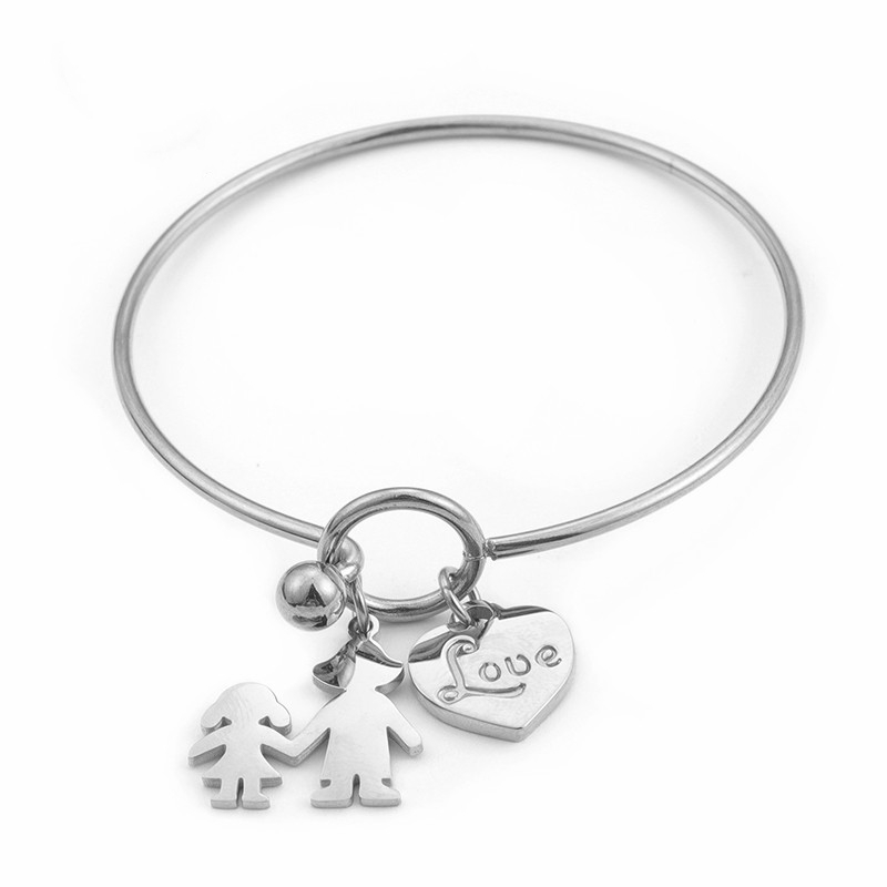 

New 58mm Stainless Steel Gold/Silver Love Heart Bracelet & Bangle For Women Classic Mom & Child Bangles Mother's day Gifts