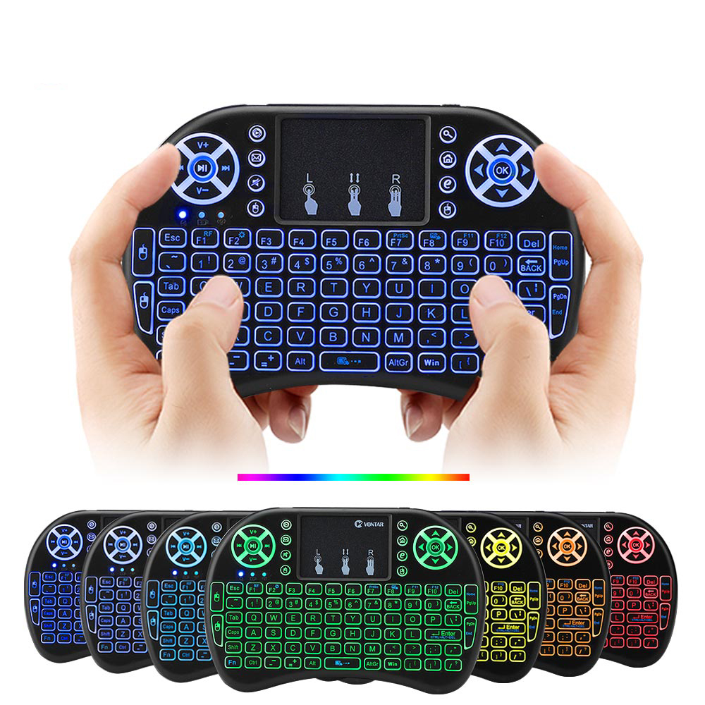 

Air mouse 7 Colors Backlit i8 Mini Wireless Keyboard 2.4ghz English Russian 7 Colour Air Mouse with Touchpad Remote Control Android TV Box