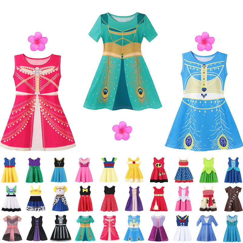 

37 style Little Girls Princess Summer Cartoon Children Kids princess dresses Casual Clothes Kid Trip Frocks Party Costume free ship, Flower;not the dress