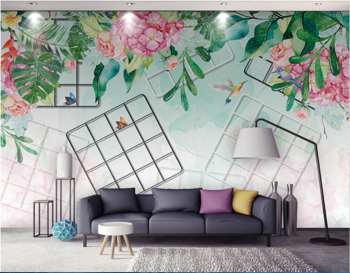 

3d room wallpaper cloth custom photo Nordic minimalistic grid flowers and flowers wallpaper for walls 3 d print fabric wall covering, Picture shows