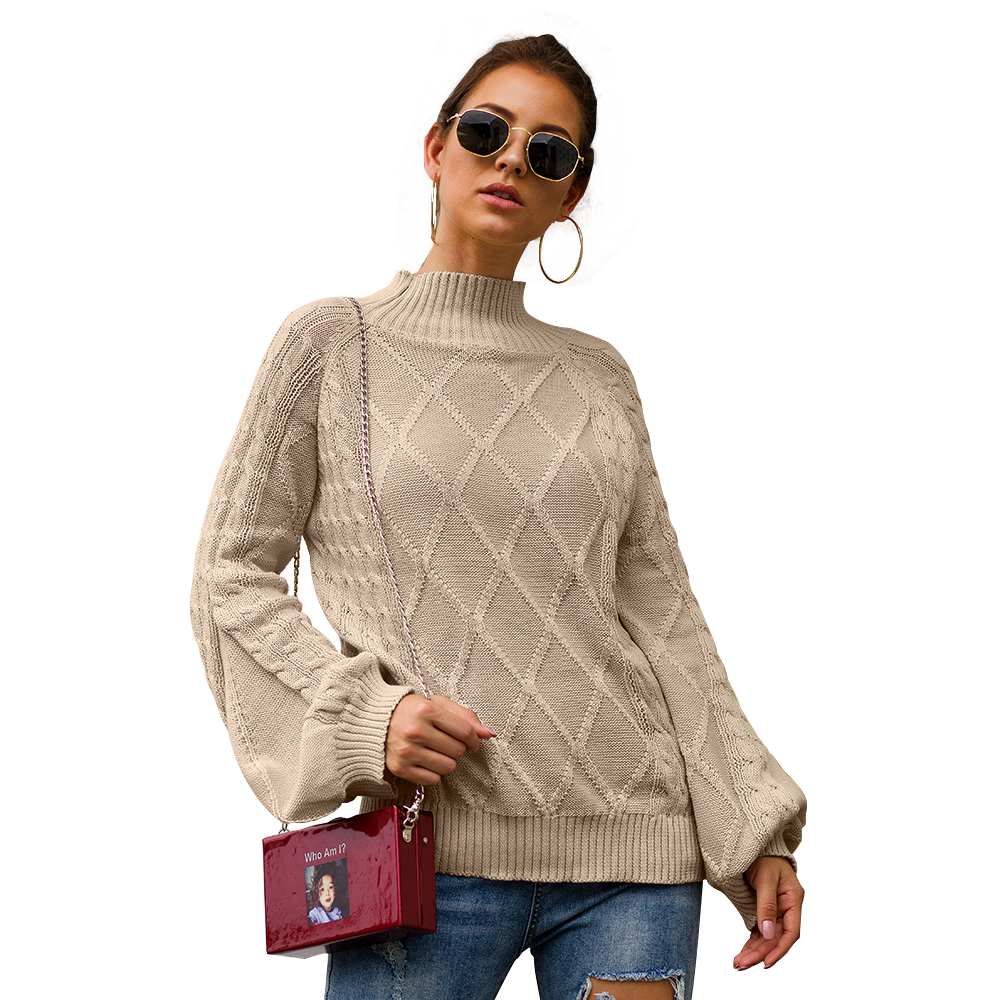 

Autumn winter turtleneck knitted sweater women clothes 2019 plus size fashion lantern sleeve loose pullover, Beige