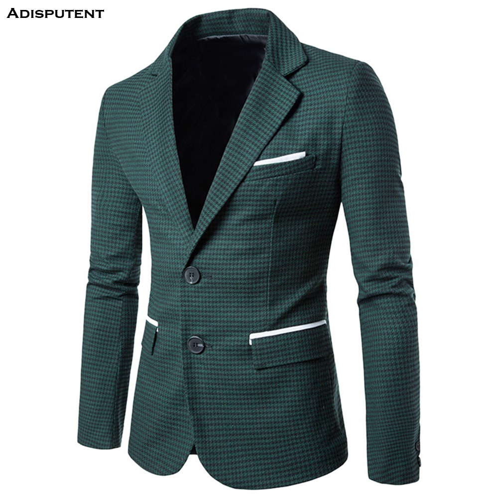 

Adisputent Patchwork Plaid Printed Men Business Suit Jacket Slim Casual Blazers Single Breasted Jacket chaqueta hombre, Black