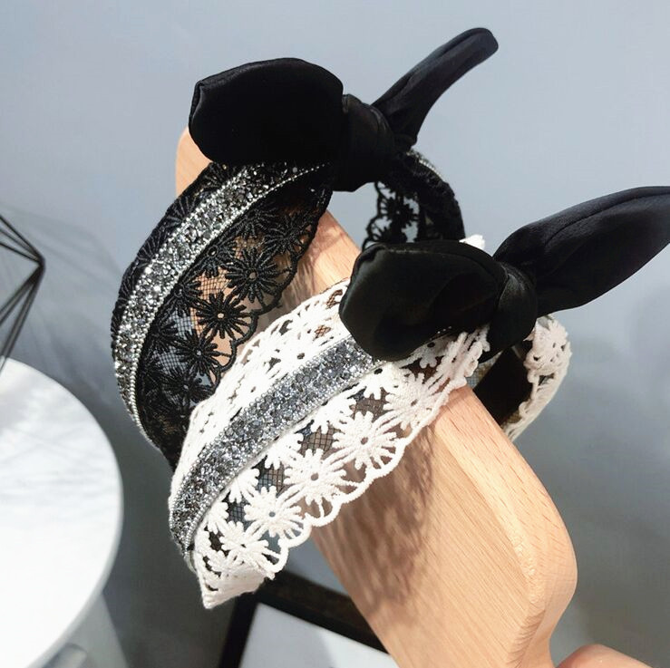 

FANSHANG010 Lace hollow-out bowknot hairbands New women casual Ear headband Headwear Hair accessory