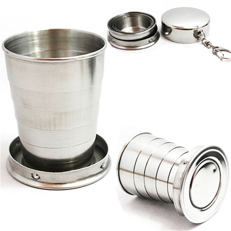 

75ML 250ML Mini Stainless Steel Cup Portable Travel Folding Collapsible Cup Telescopic Wine Drinking Glasses for Home Kitchen Bar DLH066, Silver