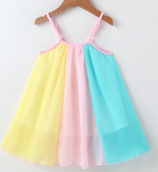 

Girls' Summer Chiffon Suspender Dress Children's Fresh Three Colors Stitching Princess Dress 1-5 Years, Multi