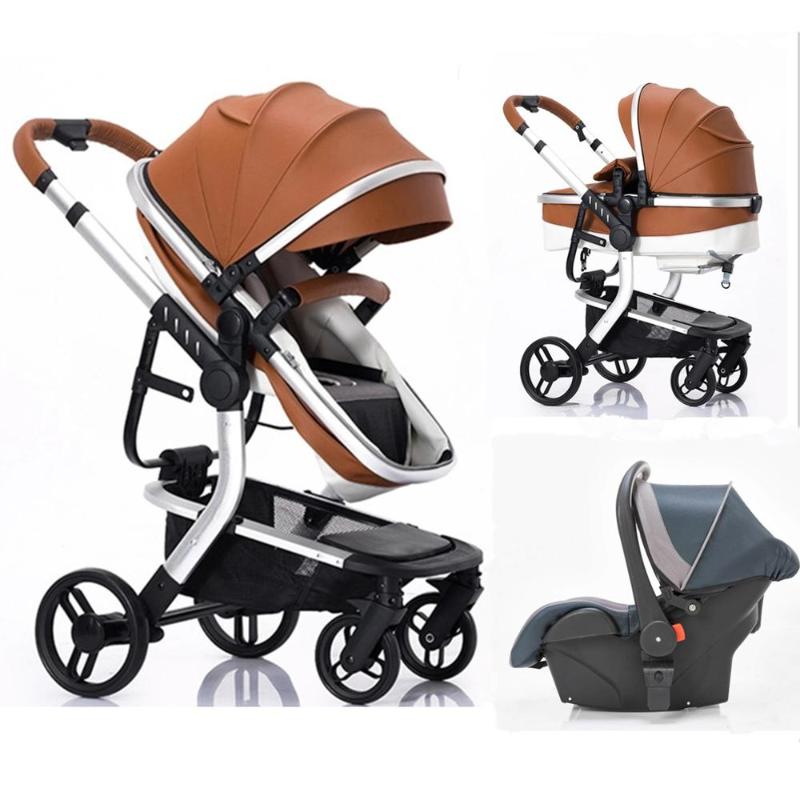 

Luxurious Baby Stroller 3 in 1 Portable Travel Baby Carriage Folding Prams High Landscape Aluminum Frame Car for Newborn