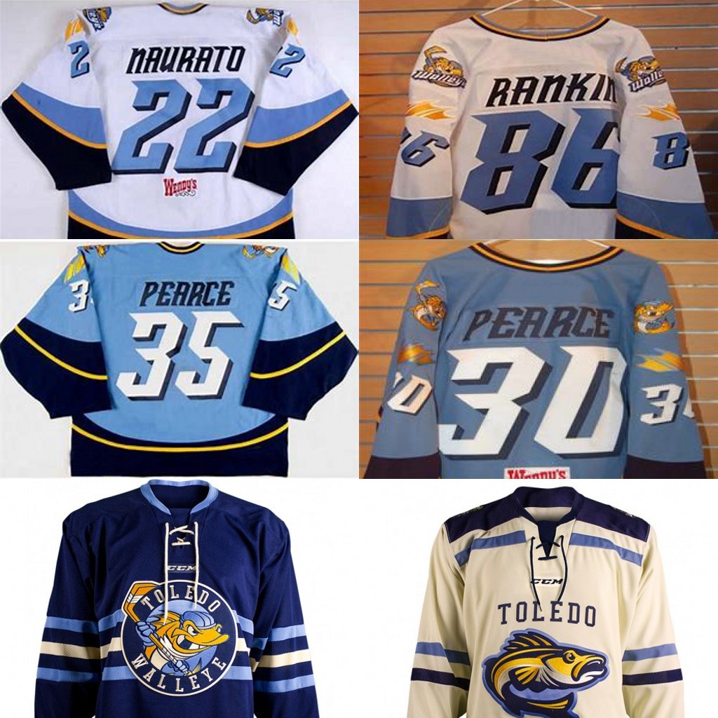 

Toledo Walleye 22 Naurato 86 Evan Rankin 30 Pearce 35 Pearce Mens Womens Youth 100% Embroidery Custom any name or number Hockey Jerseys