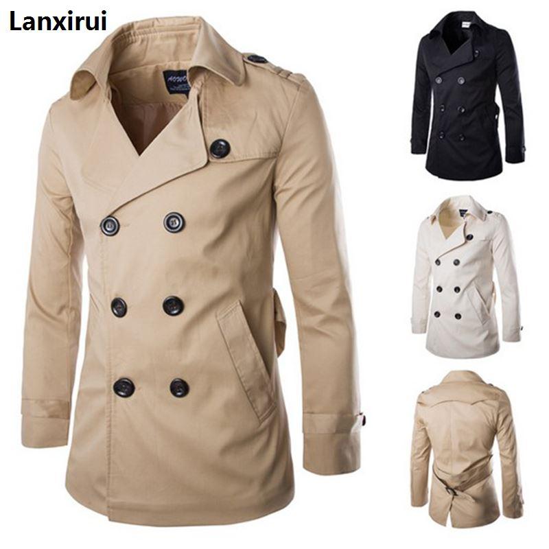 

Trench coat men's spring autumn double breasted trench coat mens clothing medium and long jackets coats british style overcoat, Beige