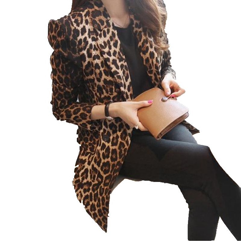 

Hot Sale Spring 2018 Women Fashion Blazer Slim Full Leopard Print Suit Jacket Female One Button Outerwear Plus Size -3XL