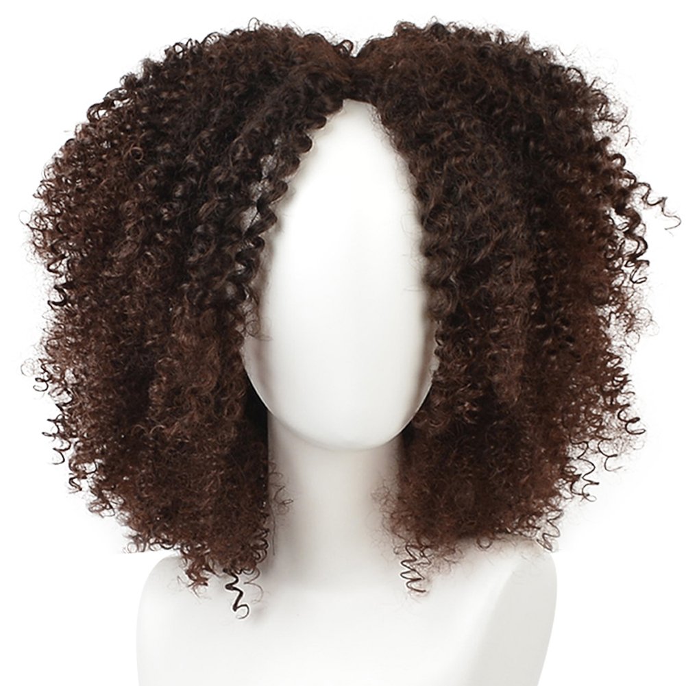 

Short Afro Kinky Curly Hair Wigs for Black African American Women Natural Brown Costume Synthetic Wigs, Mix color