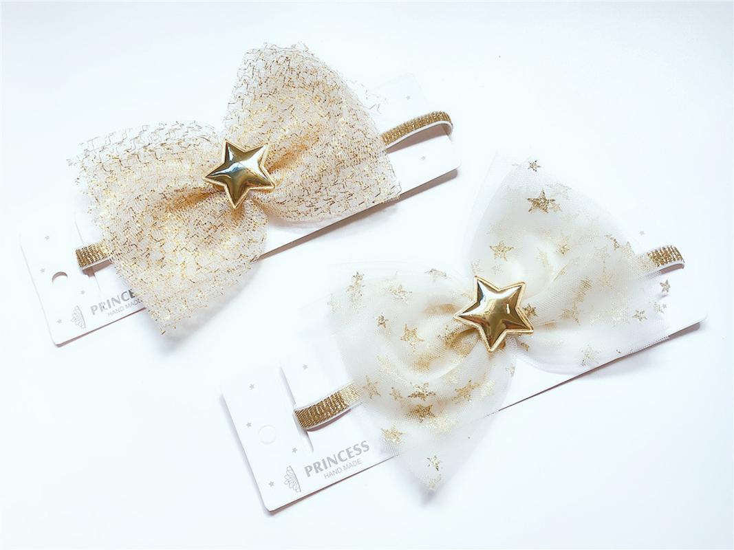 

Boutique ins 10pcs Fashion Royal Glitter PU Star Bow Headbands Gauze Bowknot Soft Hairbands Princess Headwear Hair Accessories, Beige