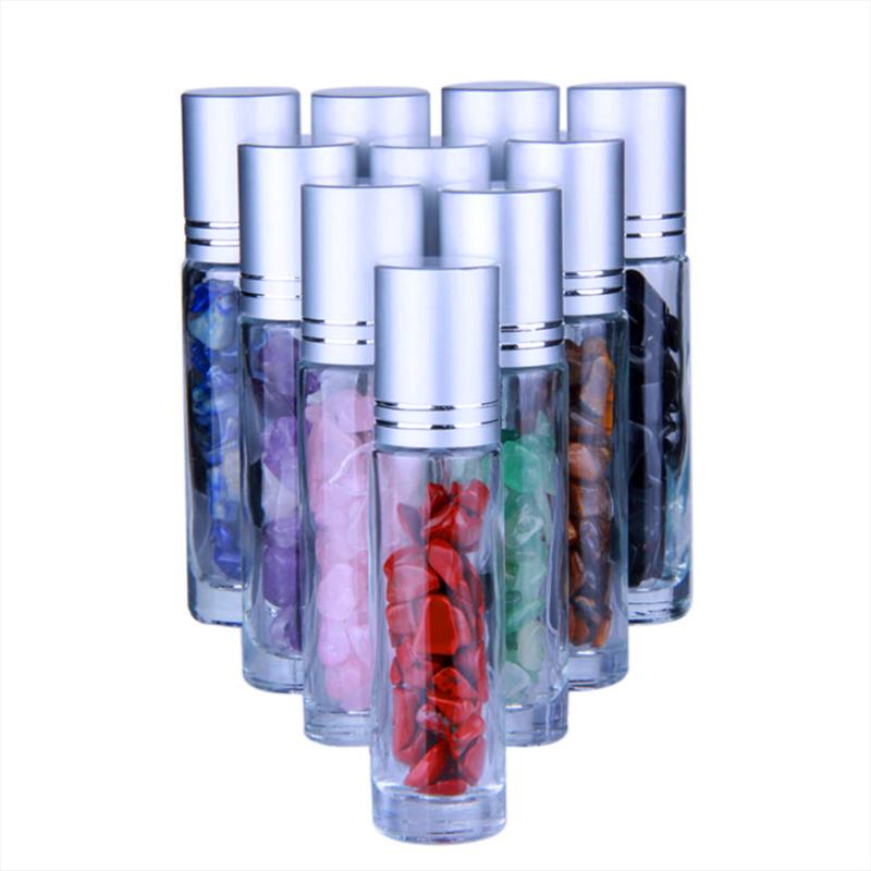 

10pcs Refillable Bottle Essential Oil Bottles Roll-On Roller Storage Bottle Healing Crystal Chips Semiprecious Stones Bottles