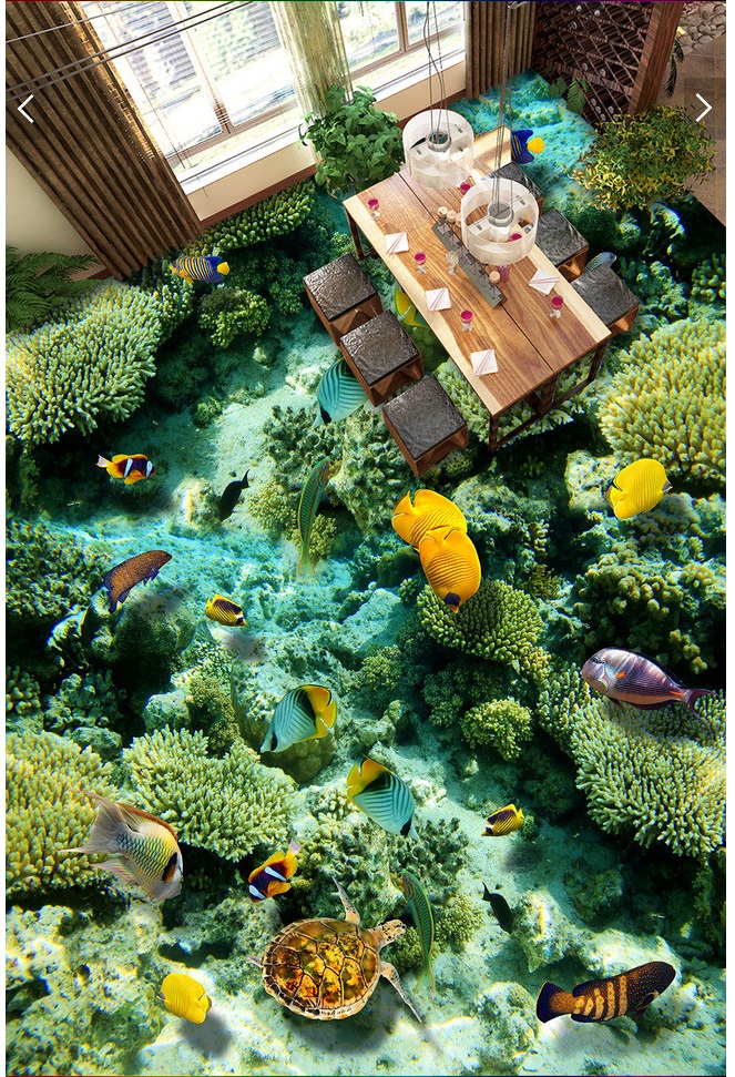 

3d pvc flooring custom photo Waterproof Self-adhesive floor sticker Marine world fish coral living room home decor wallpaper for walls 3 d, Customize