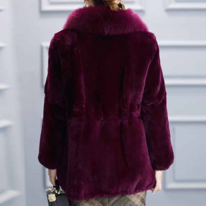 

Real Women Winter Jacket 100% Rex Coat Fur Collar Luxury Jackets Abrigos Mujer Invierno 2020001 J3130, Red