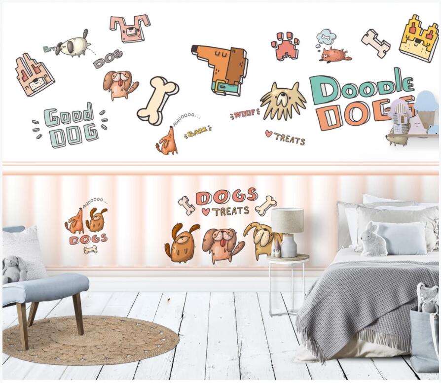 

3d wall murals wallpaper for walls 3 d Cartoon fun doodle hand drawn dog children room background 3d wallpaer custom photo mural home decor, Non-woven wallpaper