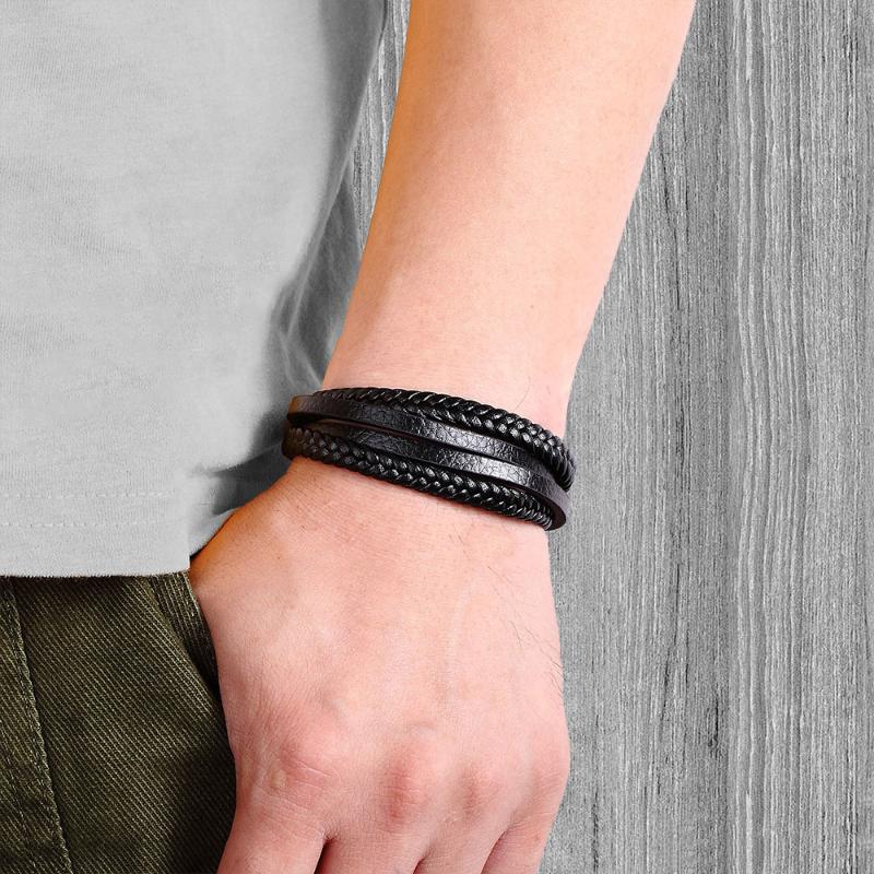 

Trendy Leather Bracelets Men Stainless Steel Multilayer Bracelets Braided Rope Male Female Jewelry