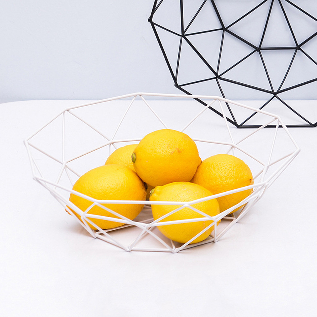 

20@ Fruit Basket Geometric Fruit Vegetable Wire Kitchen Storage Basket Metal Bowl Kitchen Storage Container Desktop Display