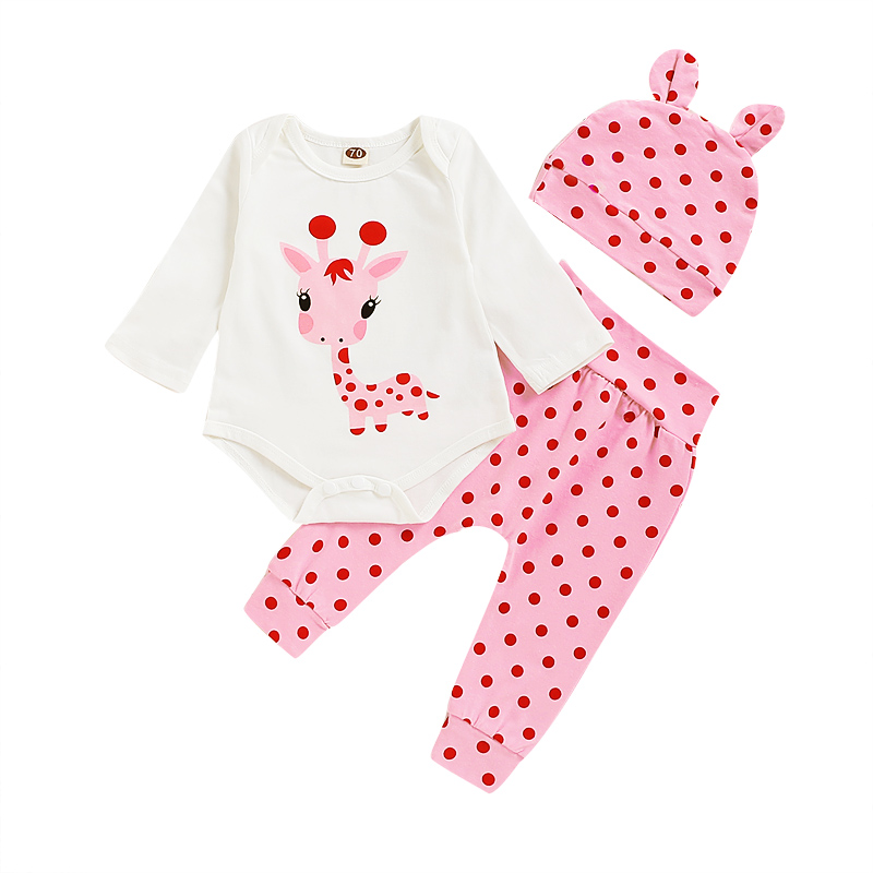 

Baby Girls Letter Outfits Kids Solid Long Sleeve Tops Kids Casual Clothes Girls Dots Pants Infant Baby Clothes Sets With Hats Headbands 06, #2