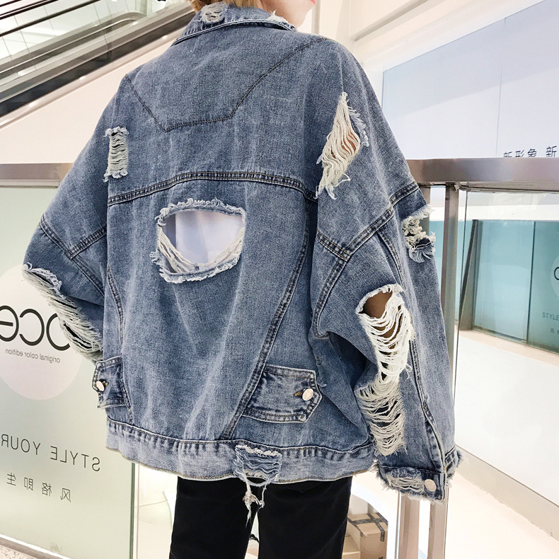 

Spring And Autumn Coat Men' with Holes Denim Jacket Wholesale Cool Fashion INS Loose-Fit Men 2020 New Style Clothing Clothes, Blue