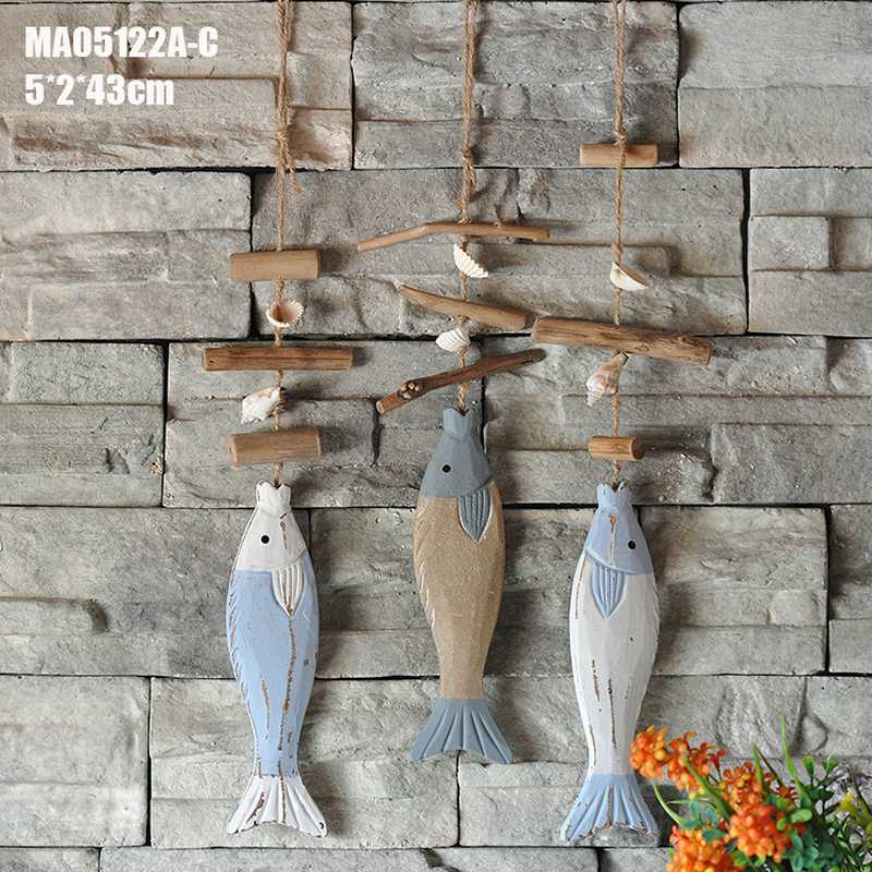 

New!Mediterranean Decorative Wooden Fish Hangings Vintage Blue Wall Hanging Nautical Sea Figurines Home Decoration Accessories