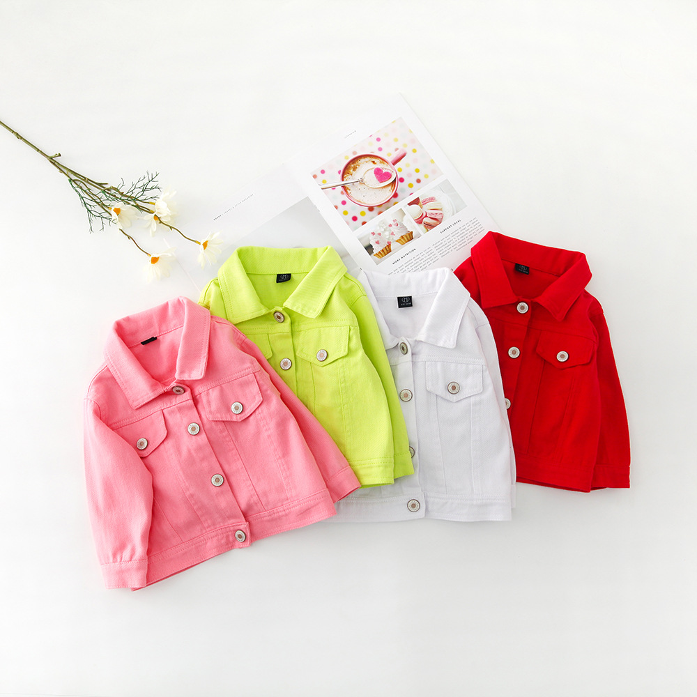 

Baby Girls Boys Candy Color Denim Jacket Kids Cotton Casual Jeans Jackets Children Clothes, Green