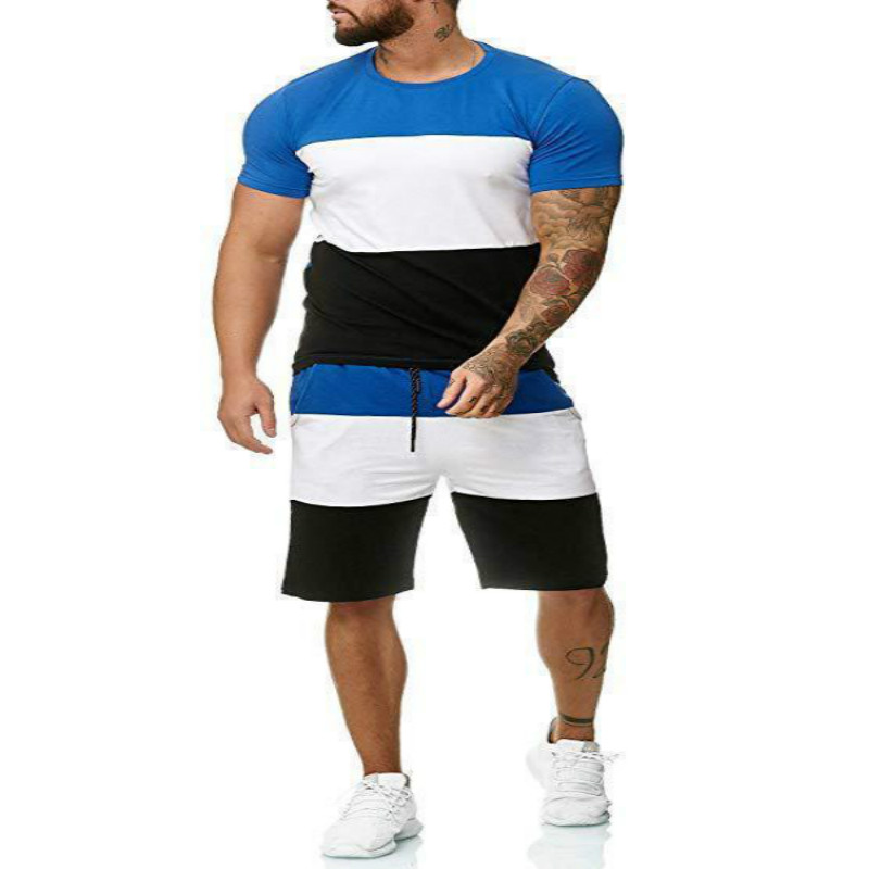 

New Summer Men's Print Tracksuit Casual Short Sets Cotton Sports Suit T-Shirt+Shorts 2 Piece Sets Brand Sportswear Slim Outfits, Black