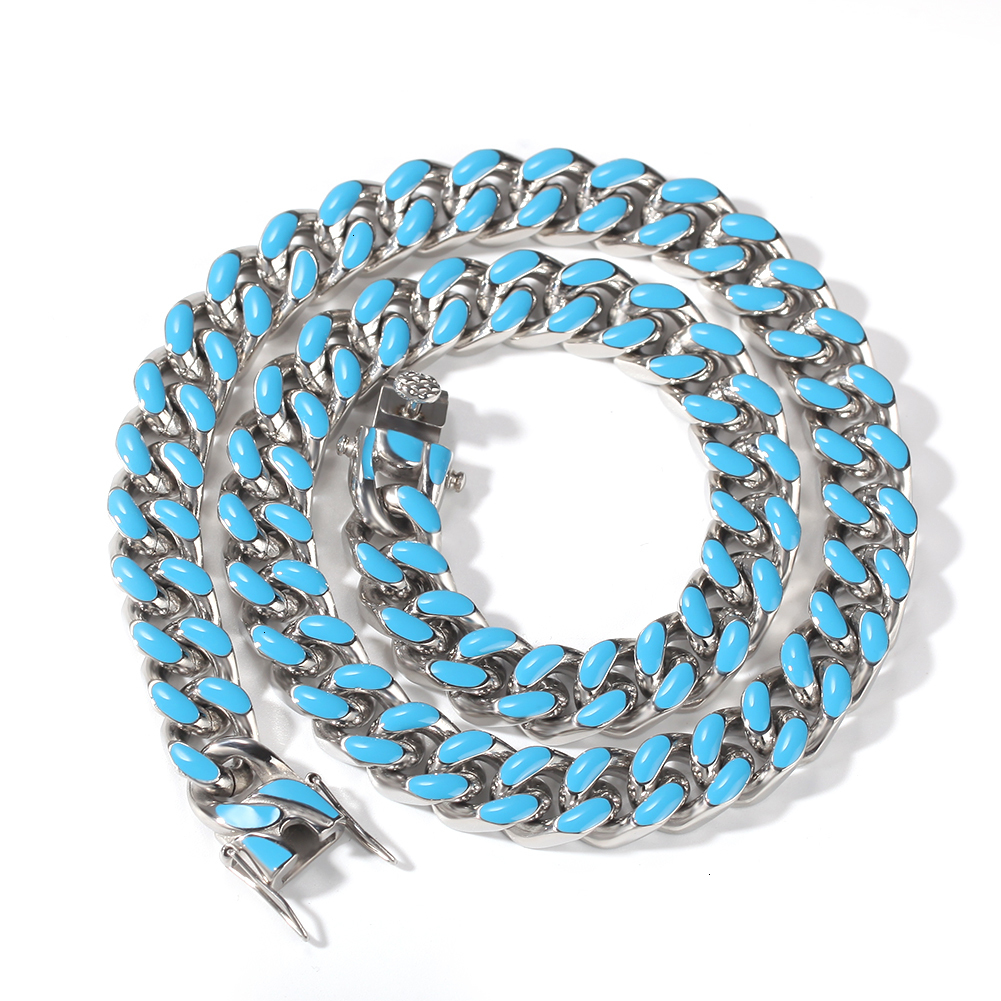 

12mm Miami Tennis Cuban Link Chains Necklaces Men 316L Stainless Steel Colorful Necklace Heavy Gold Silver Color Fashion Hip Hop Jewelry