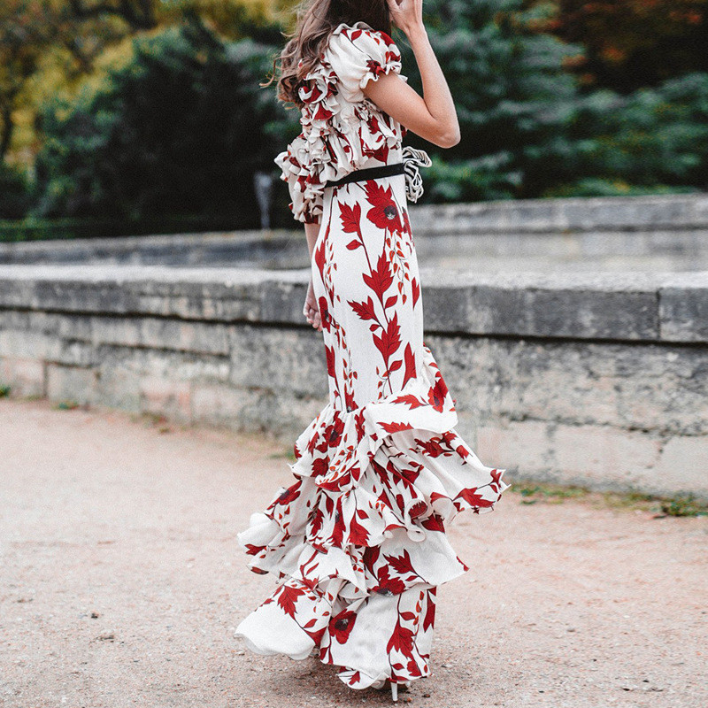 Compra Runway Designer Alta Calidad Sin Tirantes Fondo Blanco Flores Rojas  Árboles Capa De Pastel Redondo Vestido Completo Vestidos Largos Femeninos  Barato | Entrega Rápida Y Calidad | Es.Dhgate