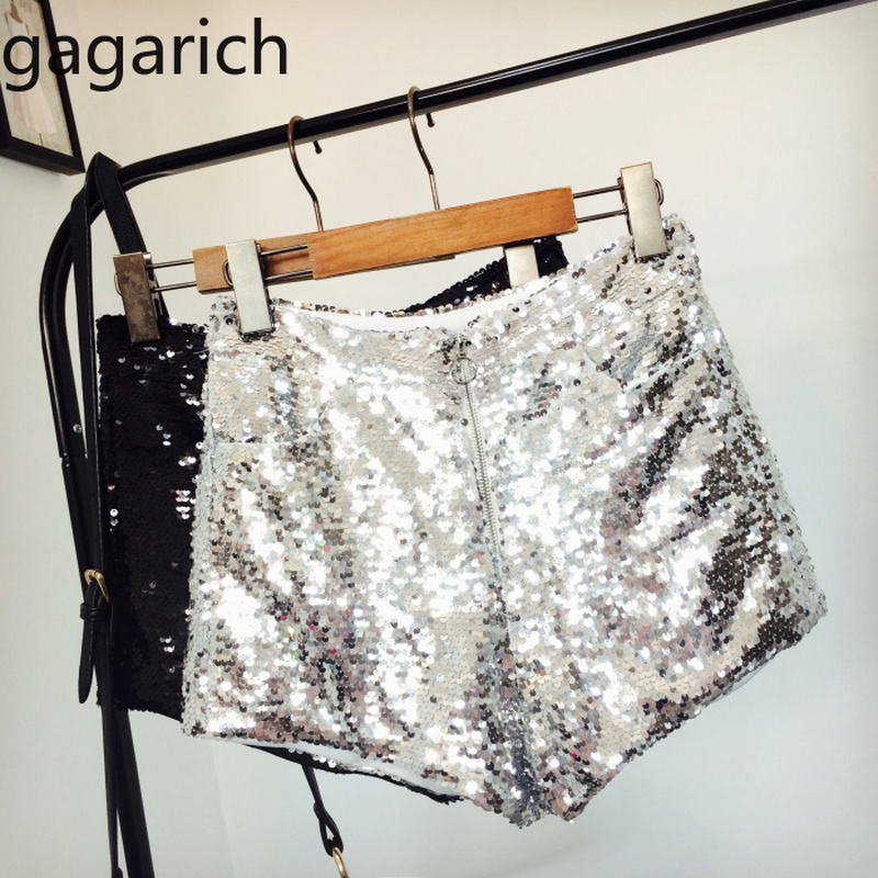 

Gagarich Women Sexy Sequins Shorts Femme Chic Fashion High Waist Front Zipper Korean Elegant Casual Shorts Spring Summer, Black