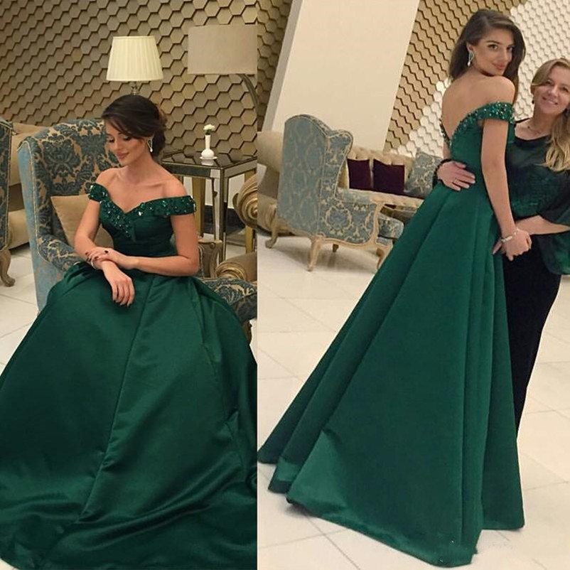 2020 Sexy Arabic A-Line Evening Dresses Crystal Beaded Off the Shoulder Vestidos Formal Party Gowns Sweep Train Long Prom Dress
