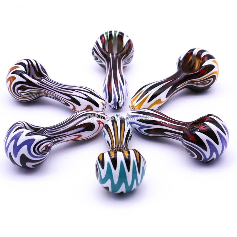 

Smoking Pipes Fantasy Stripe smoke pipes 4" Glass spoon pipe Bubbler For Dry Herb