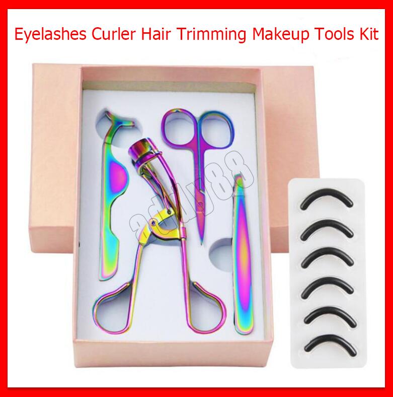 

Multicolor Rose Gold Stainless Steel Eyebrow Scissor 3d Mink Eyelash Tweezers Eyelashes Curler Hair Trimming Makeup Set Makeup Tools Kits, As show
