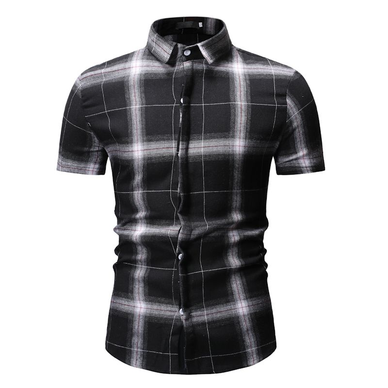 

Chemise Homme 2019 New Plaid Shirts Men Fashion Short Sleeved Summer Casual Men Shirt Camisa Masculina Mens Dress Shirts, Black