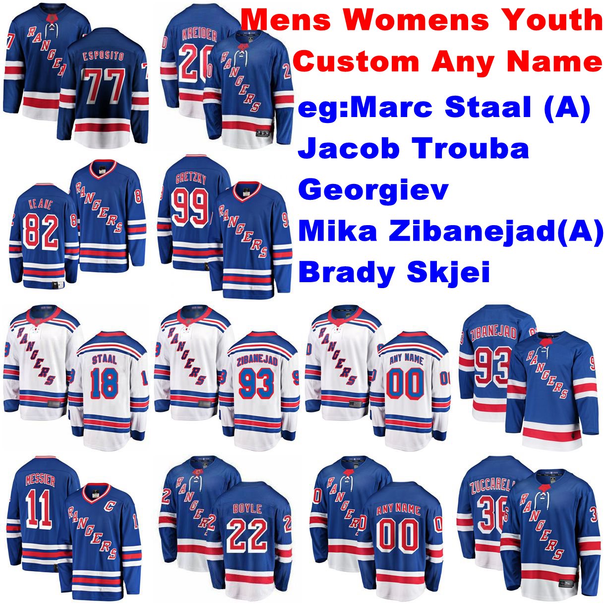 

Womens New York Rangers Jerseys Marc Staal Jersey Jacob Trouba Alexandar Georgiev Zibanejad Skjei Ice Hockey Jerseys Customize Stitched, Youth blue home