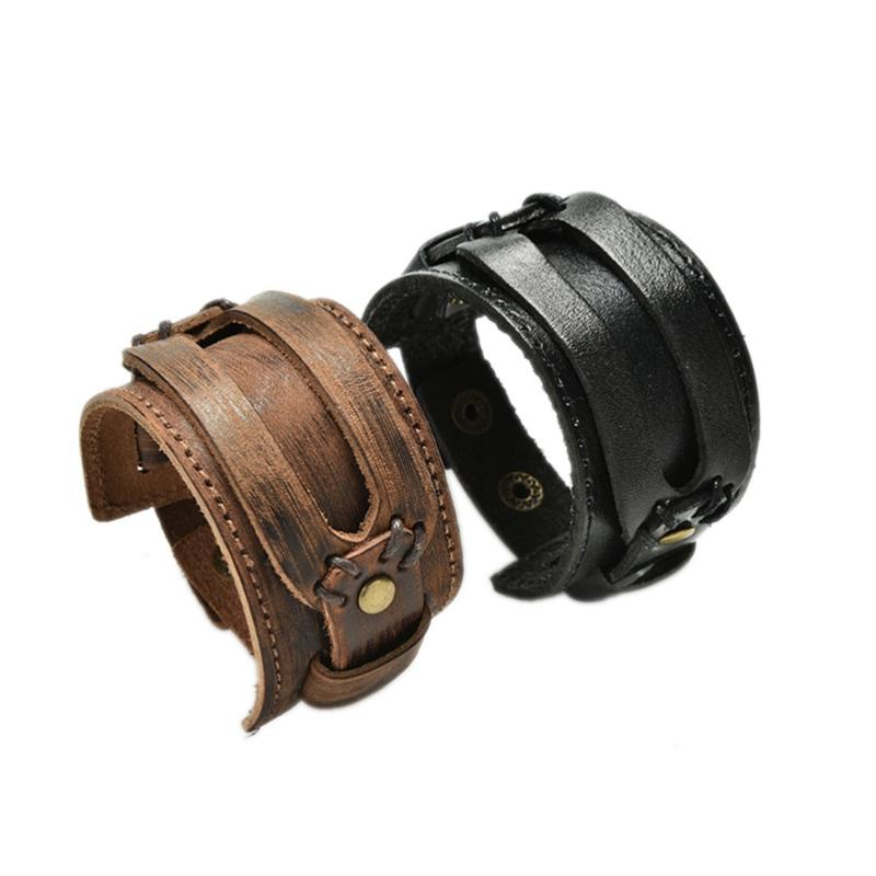 

2018 Fashion Large Black buckle Bracelets & Bangles Weave Bracelets for man Brown arm bangle Jewelry Men Bracelet Leather